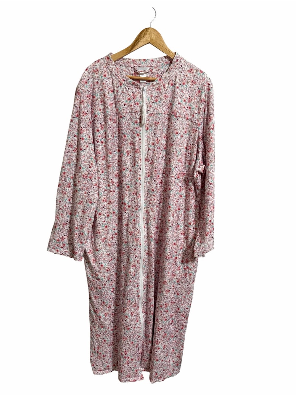 Adonna Pink Floral Full Zip-Front Robe with Nightgown Loungewear Pockets SZ 3X
